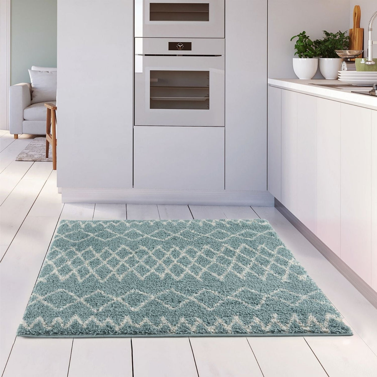 Moroccan Duck Egg Blue Shaggy Rug 950 by The Rugs