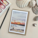 Katie Hipwell Design South Milton Sands Beach Sunset Watercolour Card