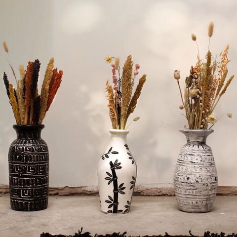 HatiNest Classic Shaped Dry Flowers Vase - Cream