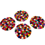 HatiNest Round Felt Ball Coasters Multi Colour - Set of 4
