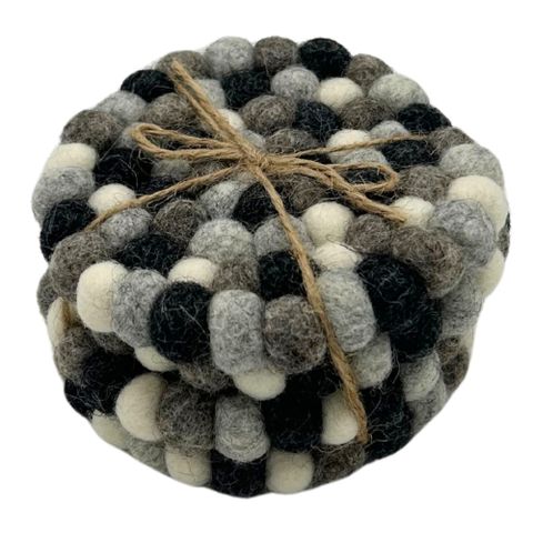 HatiNest Round Felt Ball Coasters Multi Grey - Set of 4
