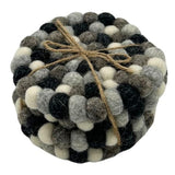 HatiNest Round Felt Ball Coasters Multi Grey - Set of 4