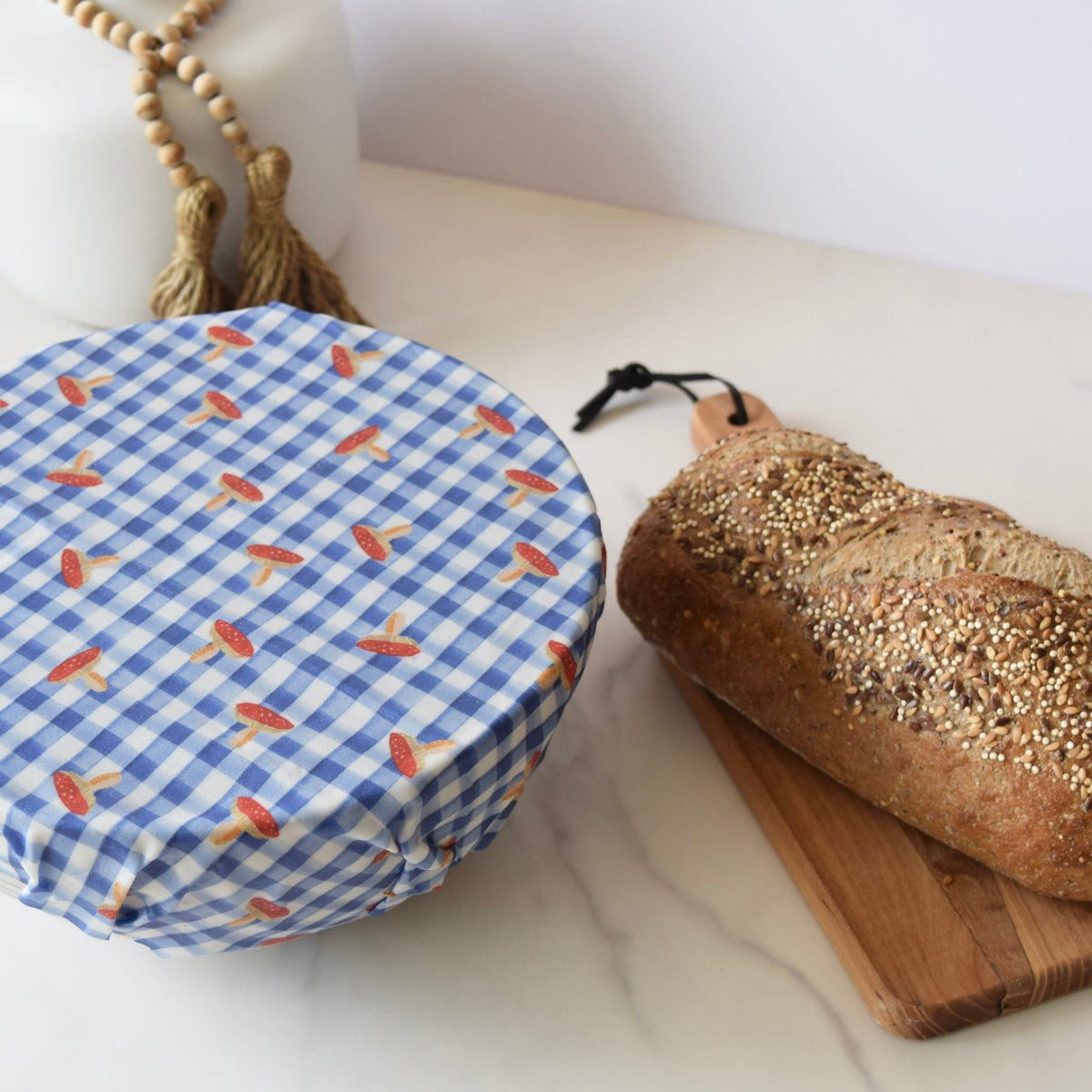 Lou-bees Toadstools on Gingham Large Beeswax Wrap