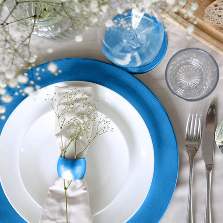 Rinkit Metallic Charger Plates Set 18pc – Plates, Coasters, Napkin Rings