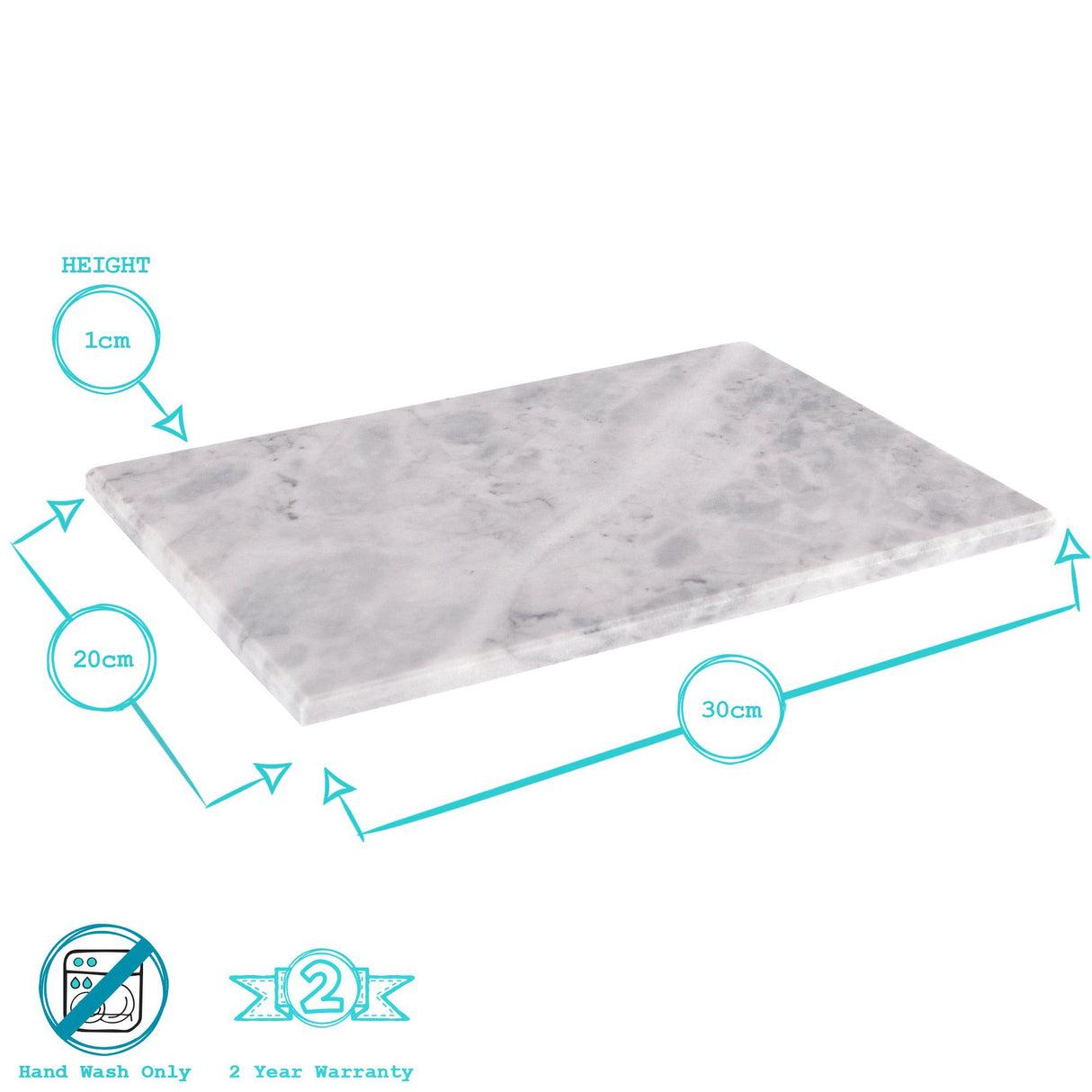 Rinkit White Rectangle Marble Chopping Board - 20cm x 30cm