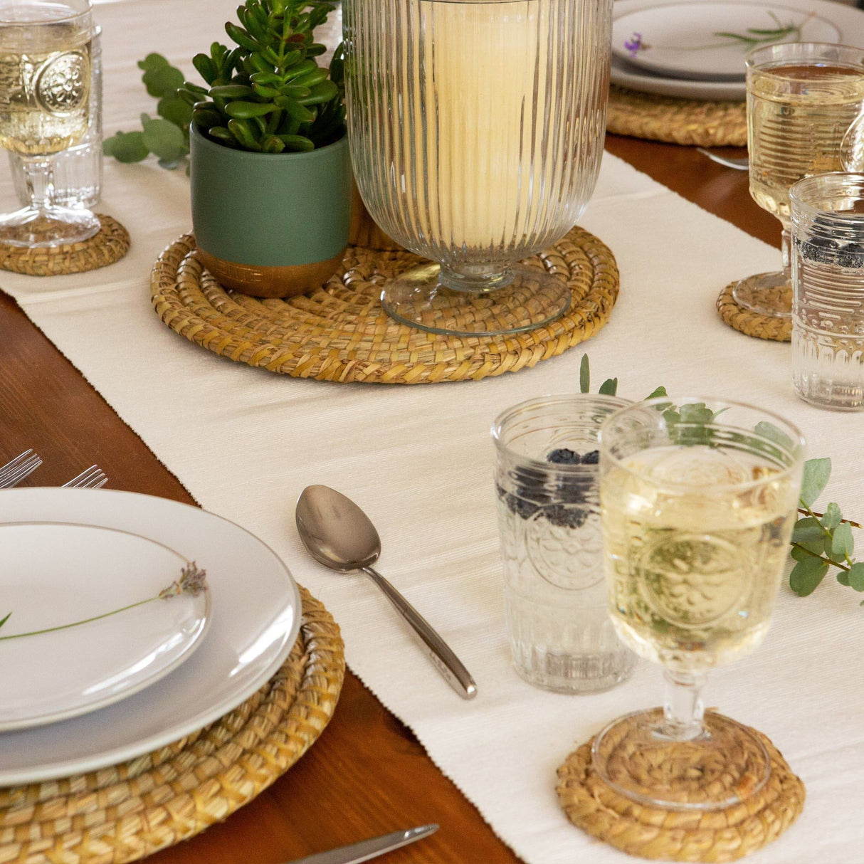 Rinkit Woven Palm Leaf Placemats & Coasters Set – 12 Piece