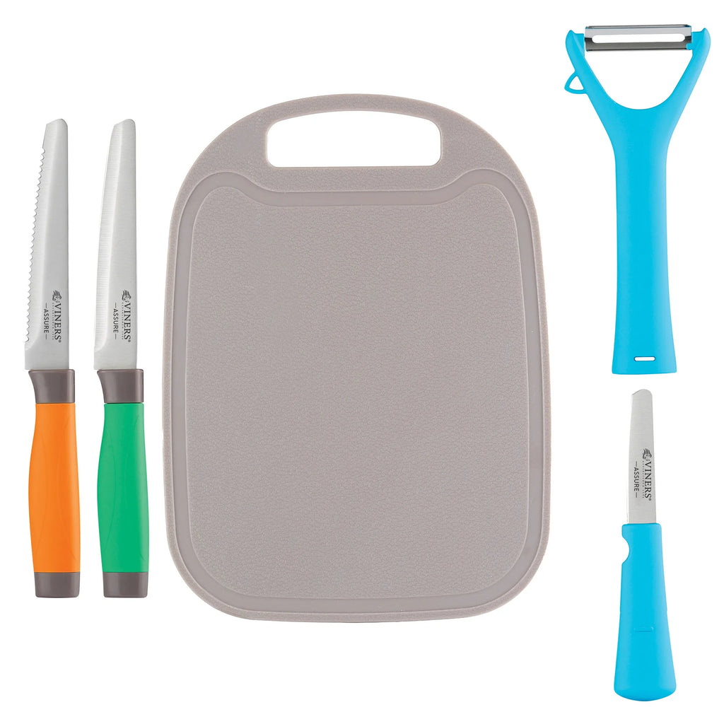 Viners Assure Colour Code Knife, Peeler & Board Set