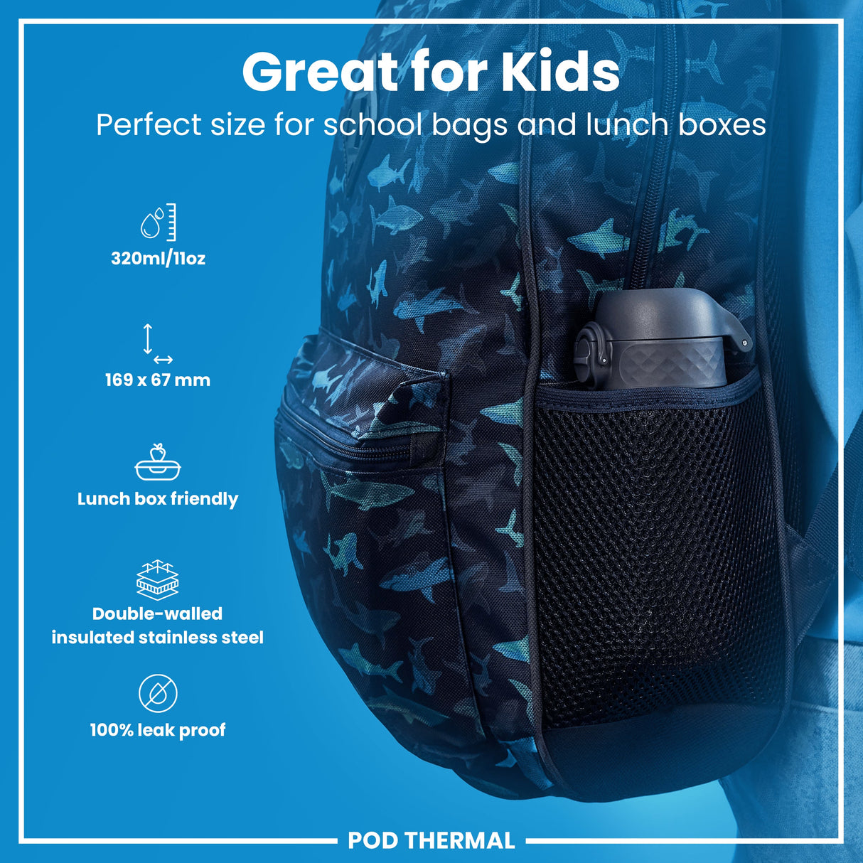 ION8 Leak Proof Thermal Steel Water Bottle, Insulated, Ash Navy, 320ml (11oz)