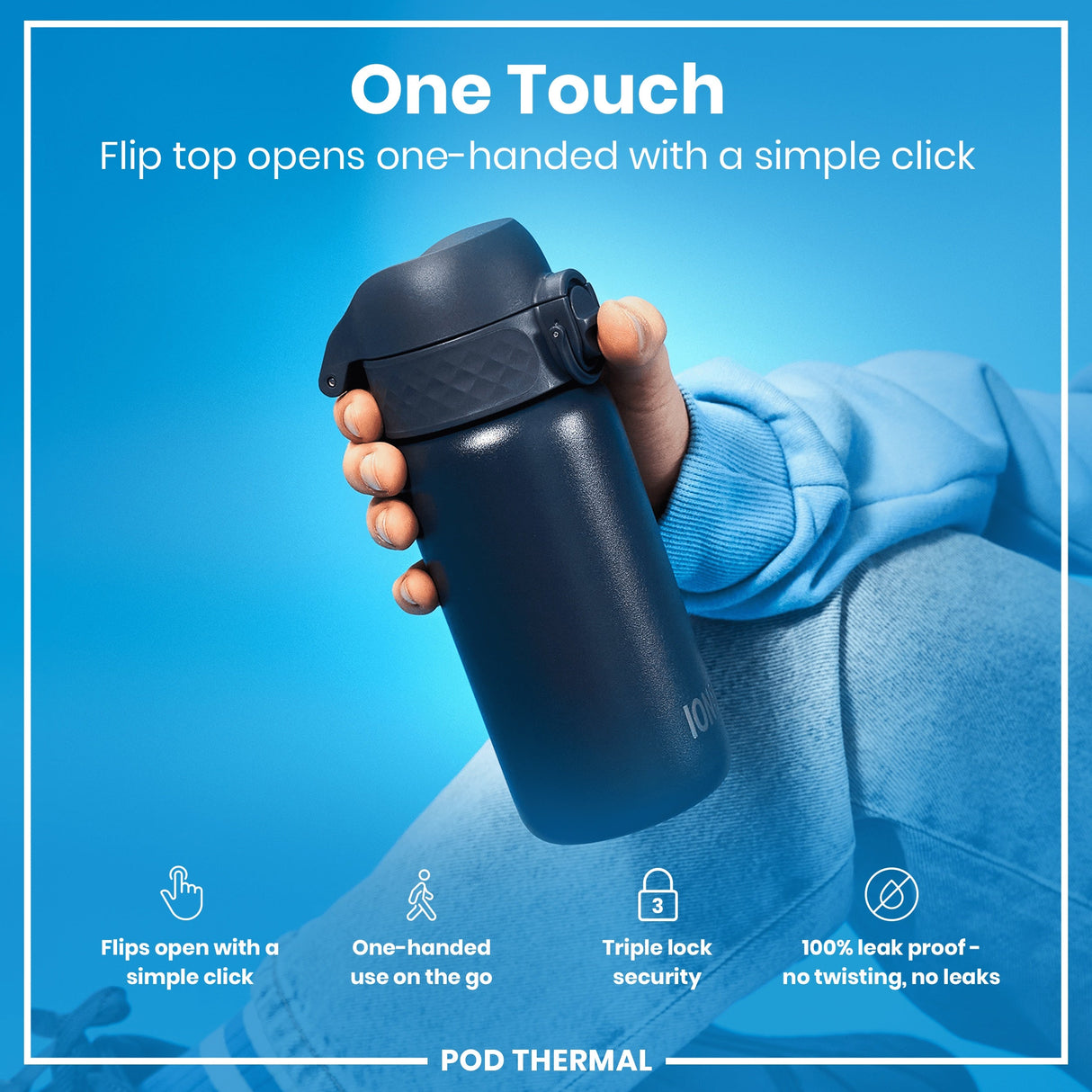 ION8 Leak Proof Thermal Steel Water Bottle, Insulated, Ash Navy, 320ml (11oz)