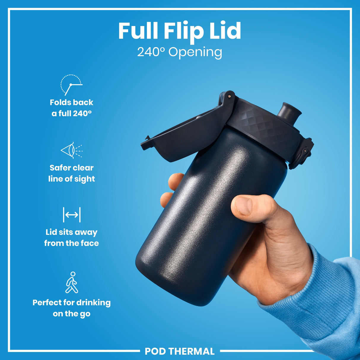 ION8 Leak Proof Thermal Steel Water Bottle, Insulated, Ash Navy, 320ml (11oz)