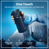 ION8 Leak Proof Water Bottle, Stainless Steel, Ash Navy, 400ml (13oz)