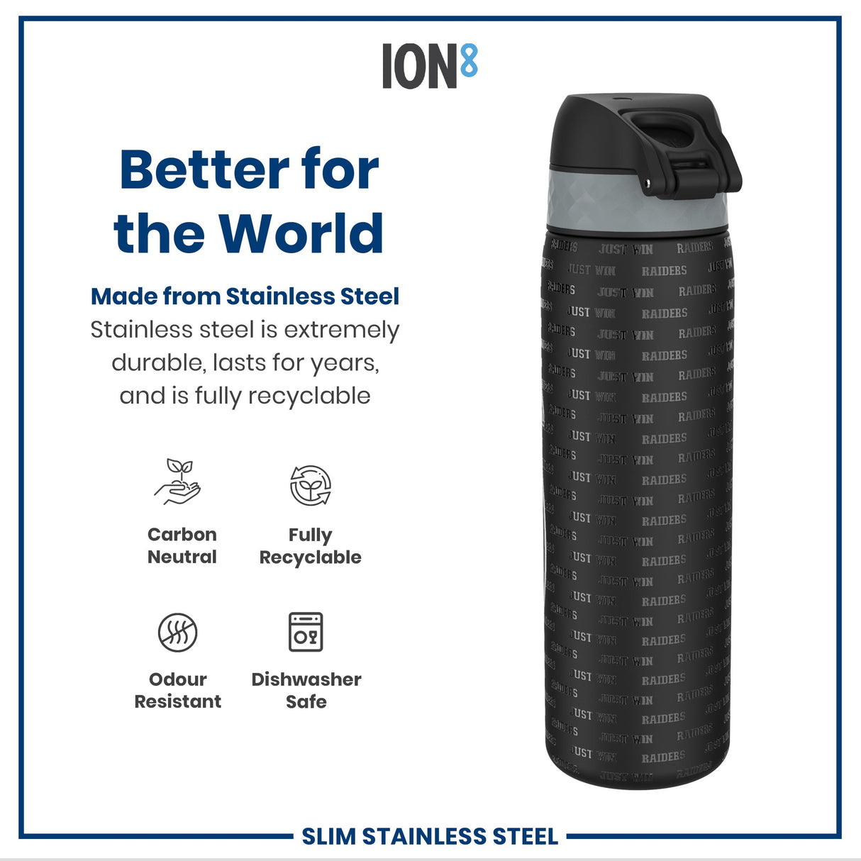 ION8 Leak Proof NFL Water Bottle, Stainless Steel, Las Vegas Raiders, 600ml (20oz)