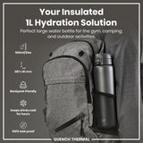 ION8 Leak Proof 1 Litre Thermal Water Bottle, Insulated, Grey, 1L