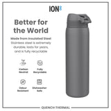 ION8 Leak Proof 1 Litre Thermal Water Bottle, Insulated, Grey, 1L