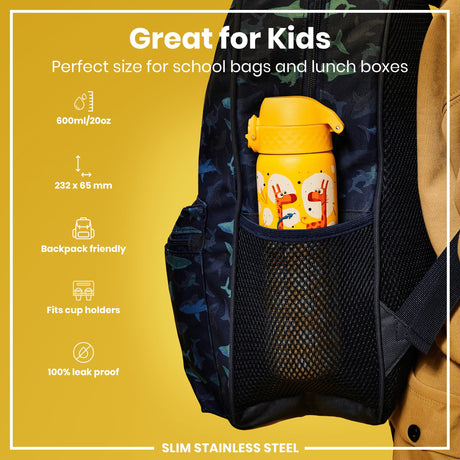ION8 Leak Proof Slim Water Bottle, Stainless Steel, Giraffes, 600ml (20oz)