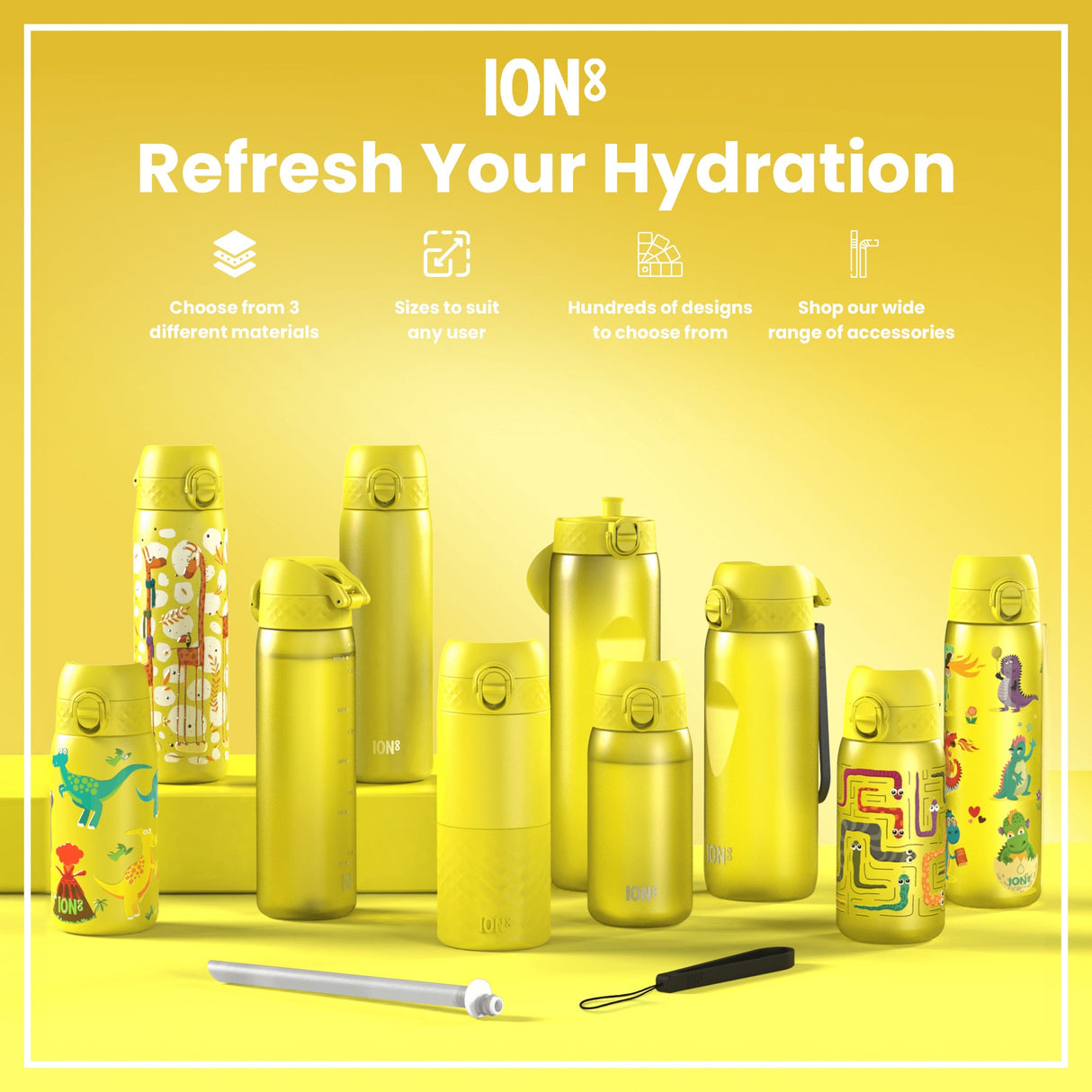ION8 Leak Proof Slim Water Bottle, Stainless Steel, Giraffes, 600ml (20oz)