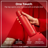 ION8 Leak Proof Slim Thermal Steel Water Bottle, Insulated, Red, 500ml (17oz)