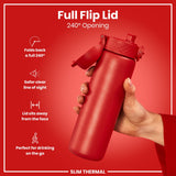ION8 Leak Proof Slim Thermal Steel Water Bottle, Insulated, Red, 500ml (17oz)