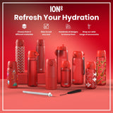 ION8 Leak Proof Slim Thermal Steel Water Bottle, Insulated, Red, 500ml (17oz)
