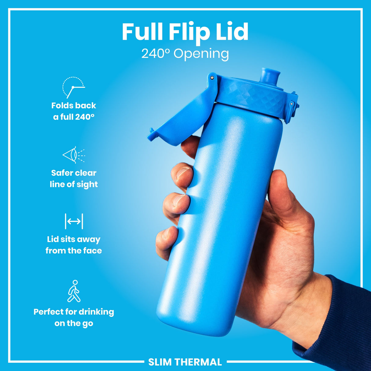 ION8 Leak Proof Slim Thermal Steel Water Bottle, Insulated, Blue, 500ml (17oz)