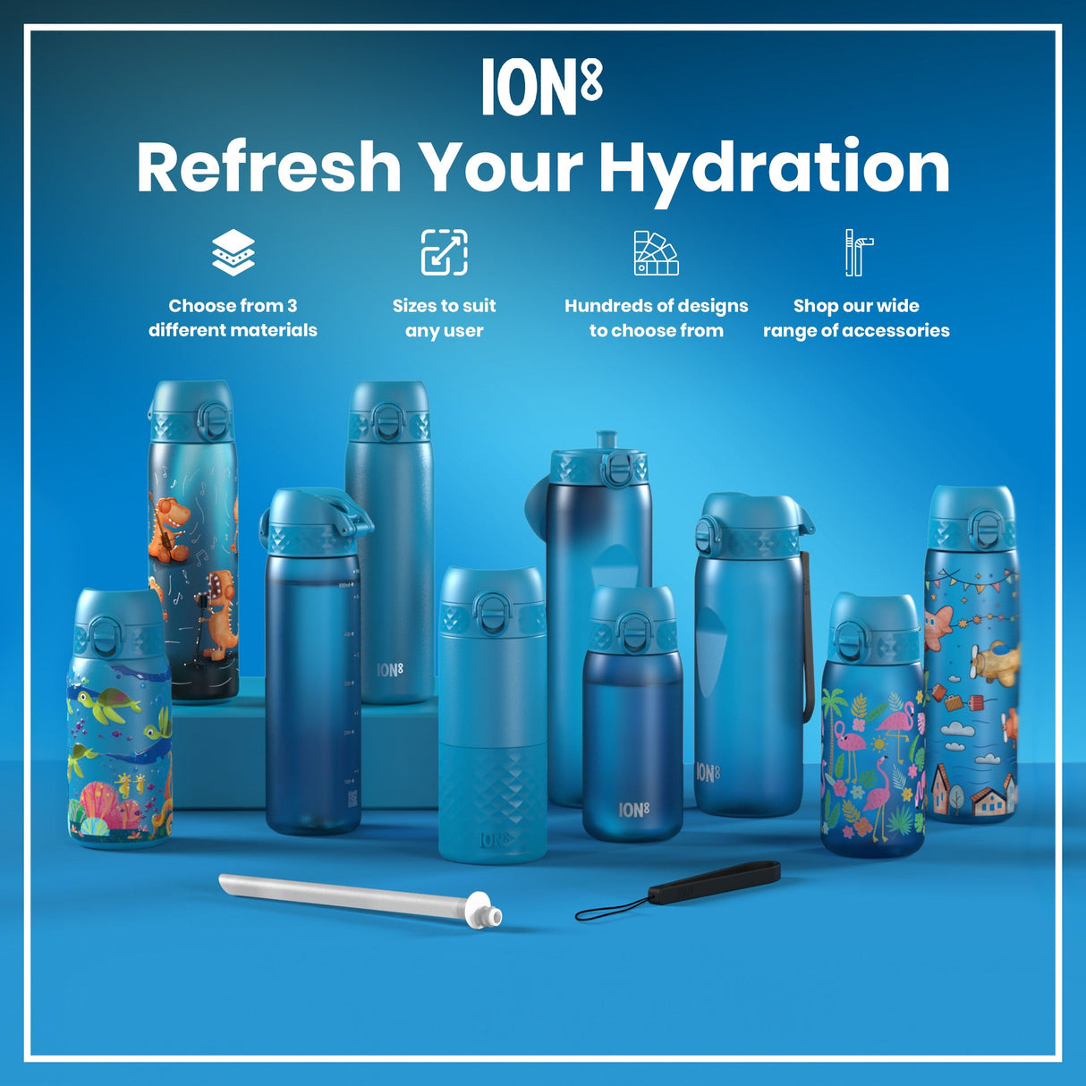 ION8 Leak Proof Slim Thermal Steel Water Bottle, Insulated, Blue, 500ml (17oz)