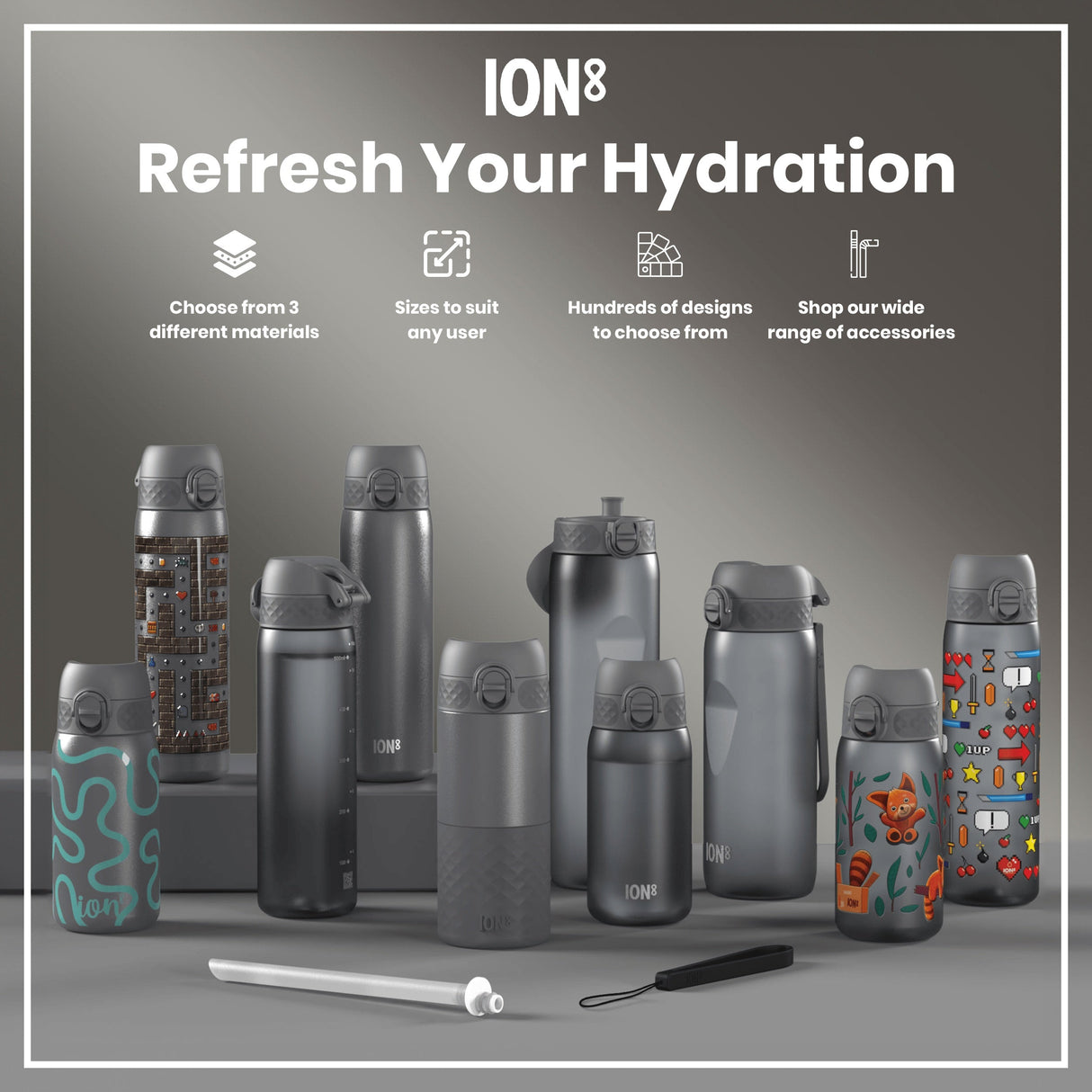ION8 Leak Proof Thermal Steel Water Bottle, Insulated, Grey, 320ml (11oz)