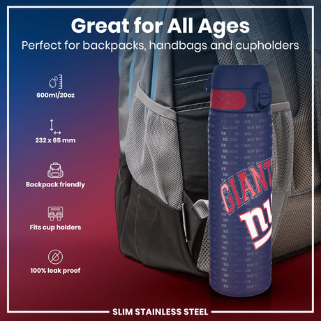 ION8 Leak Proof NFL Water Bottle, Stainless Steel, New York Giants, 600ml (20oz)