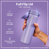 ION8 Leak Proof Slim Thermal Steel Water Bottle, Insulated, Light Purple, 500ml (17oz)