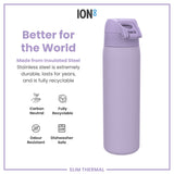 ION8 Leak Proof Slim Thermal Steel Water Bottle, Insulated, Light Purple, 500ml (17oz)
