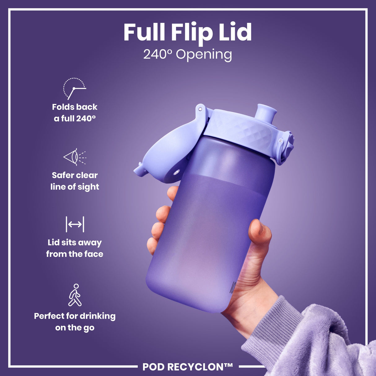 ION8 Leak Proof Kids' Water Bottle, Recyclon, Light Purple, 350ml (12oz)
