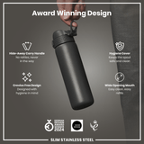 ION8 Leak Proof Slim Water Bottle, Stainless Steel, Grey, 600ml (20oz)