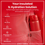 ION8 Leak Proof 1 Litre Thermal Water Bottle, Insulated, Red, 1L