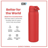 ION8 Leak Proof 1 Litre Thermal Water Bottle, Insulated, Red, 1L