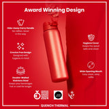 ION8 Leak Proof 1 Litre Thermal Water Bottle, Insulated, Red, 1L