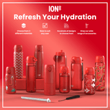 ION8 Leak Proof Slim Water Bottle, Stainless Steel, Red, 600ml (20oz)