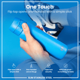 ION8 Leak Proof Slim Water Bottle, Stainless Steel, Blue, 600ml (20oz)