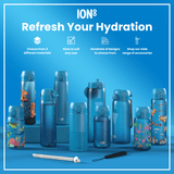ION8 Leak Proof Slim Water Bottle, Stainless Steel, Blue, 600ml (20oz)
