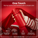 ION8 Leak Proof Water Bottle, Stainless Steel, Red, 400ml (13oz)