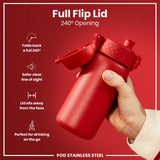 ION8 Leak Proof Water Bottle, Stainless Steel, Red, 400ml (13oz)