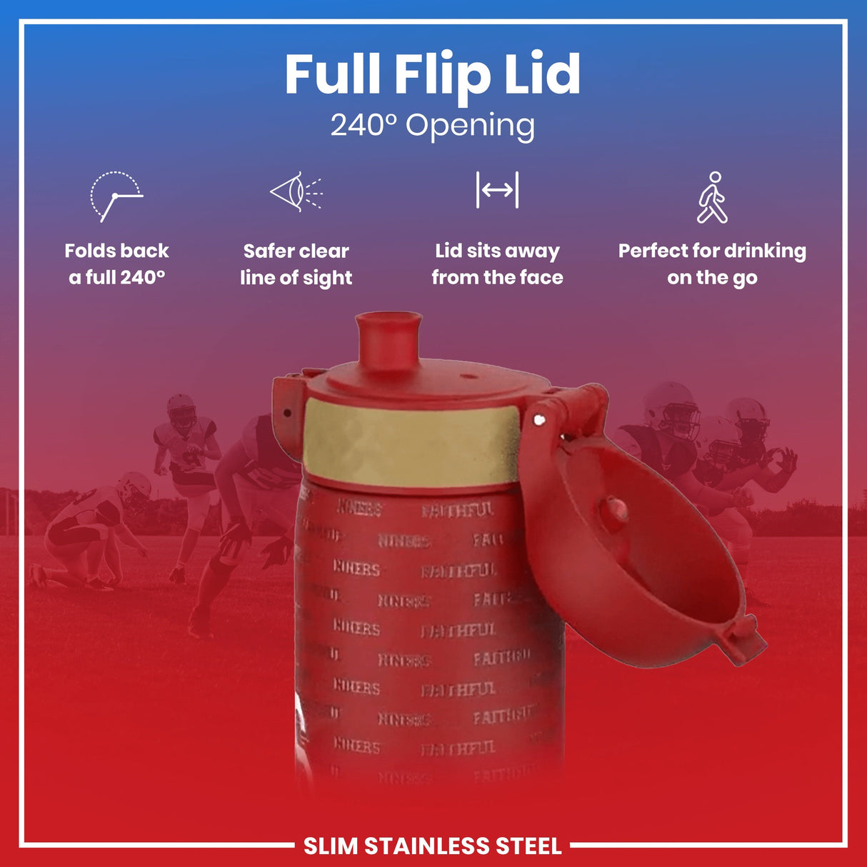 ION8 Leak Proof NFL Water Bottle, Stainless Steel, San Francisco 49ers, 600ml (20oz)