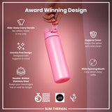 ION8 Leak Proof Slim Thermal Steel Water Bottle, Insulated, Rose Bloom, 500ml (17oz)
