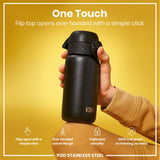 ION8 Leak Proof Water Bottle, Stainless Steel, Black, 400ml (13oz)