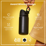 ION8 Leak Proof Water Bottle, Stainless Steel, Black, 400ml (13oz)