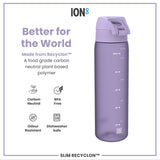 ION8 Leak Proof Slim Water Bottle, Recyclon, Light Purple, 500ml (18oz)