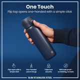 ION8 Leak Proof Slim Water Bottle, Stainless Steel, Ash Navy, 600ml (20oz)
