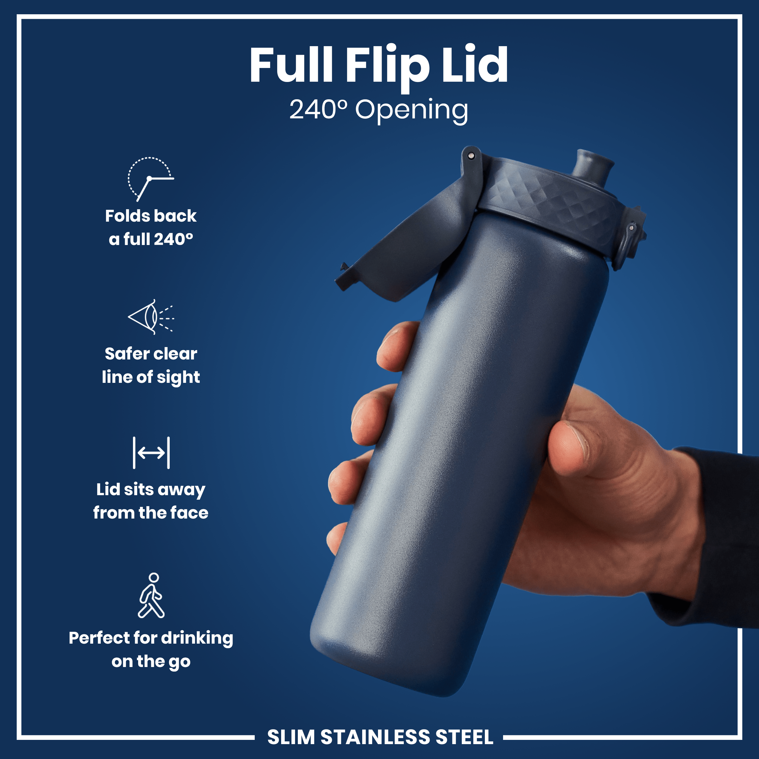 Shop ION8 Leak Proof Slim Water Bottle Stainless Steel Ash Navy 600ml Shop ION8 Leak Proof Slim Water Bottle Stainless Steel Ash Navy 600ml