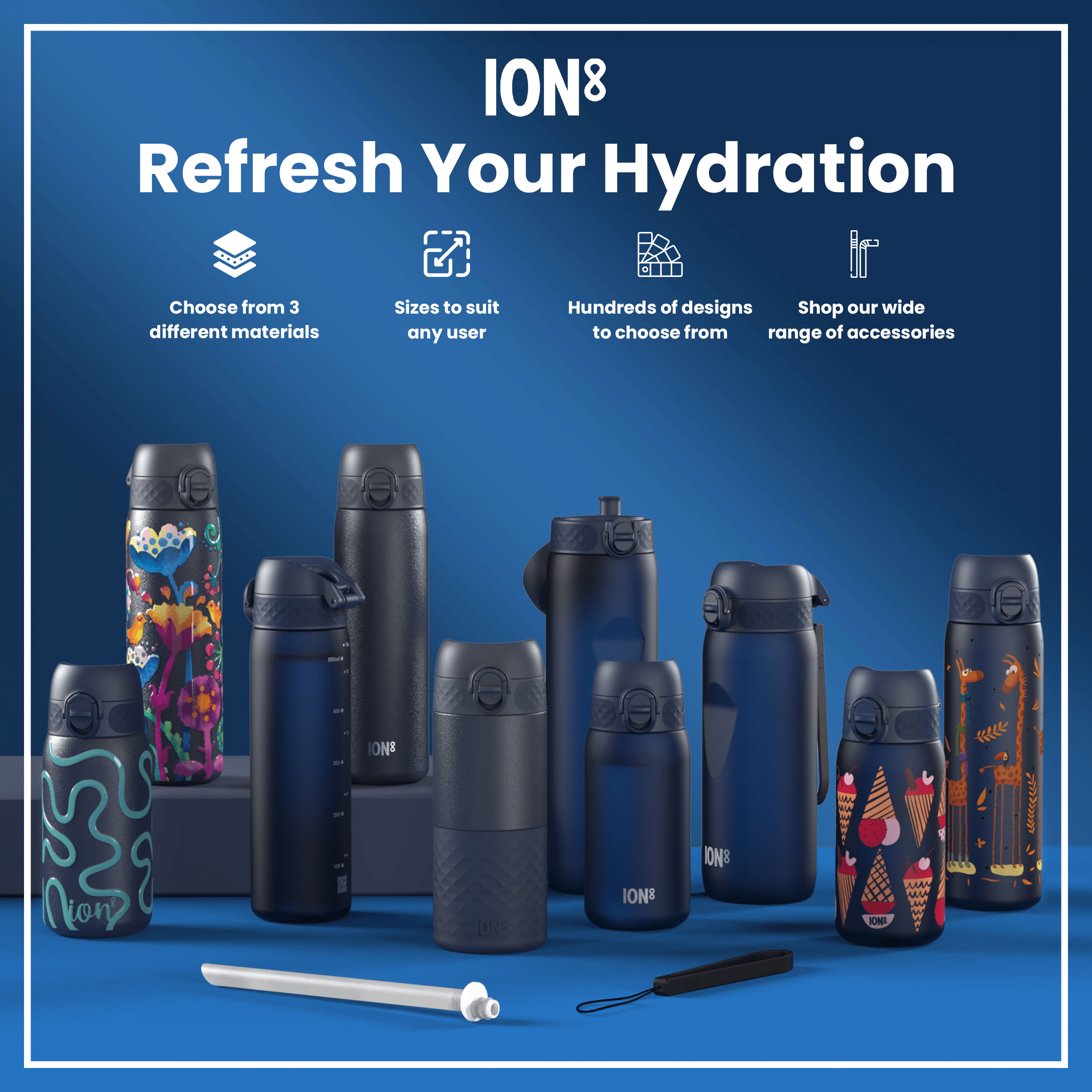 Shop ION8 Leak Proof Slim Water Bottle Stainless Steel Ash Navy 600ml Shop ION8 Leak Proof Slim Water Bottle Stainless Steel Ash Navy 600ml