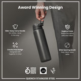 ION8 Leak Proof 1 Litre Water Bottle, Stainless Steel, Grey, 1L
