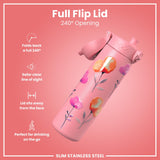 ION8 Leak Proof Slim Water Bottle, Stainless Steel, Flowers, 600ml (20oz)