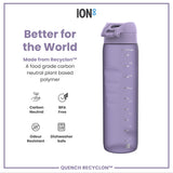 ION8 Leak Proof 1 litre Water Bottle, Recyclon, Light Purple, 1L